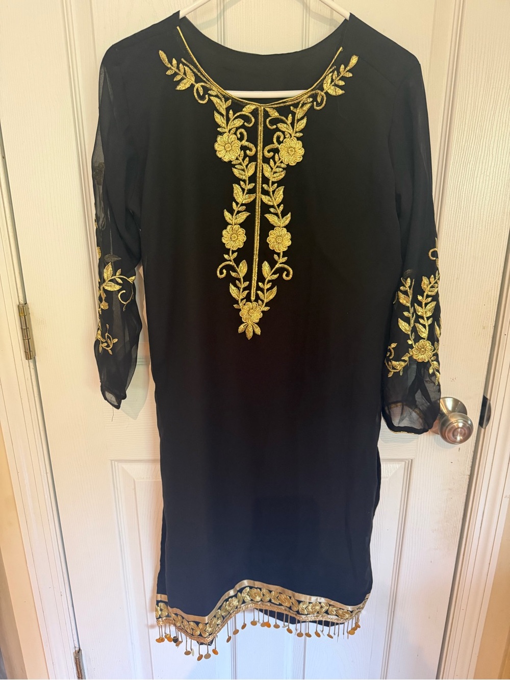 Black womens kurti palazzo with Gold Embroidery - Elegant Women's Dress